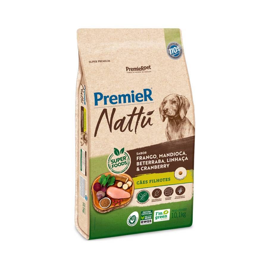 Ração Premier Nattu para Cães Filhotes Sabor Mandioca 10,1kg