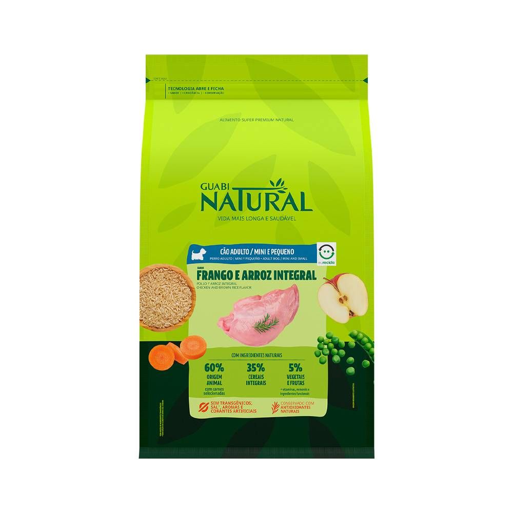 Ração Guabi Natural para Cães Adultos de Porte Mini e Pequeno Sabor Frango e Arroz Integral 2,5kg