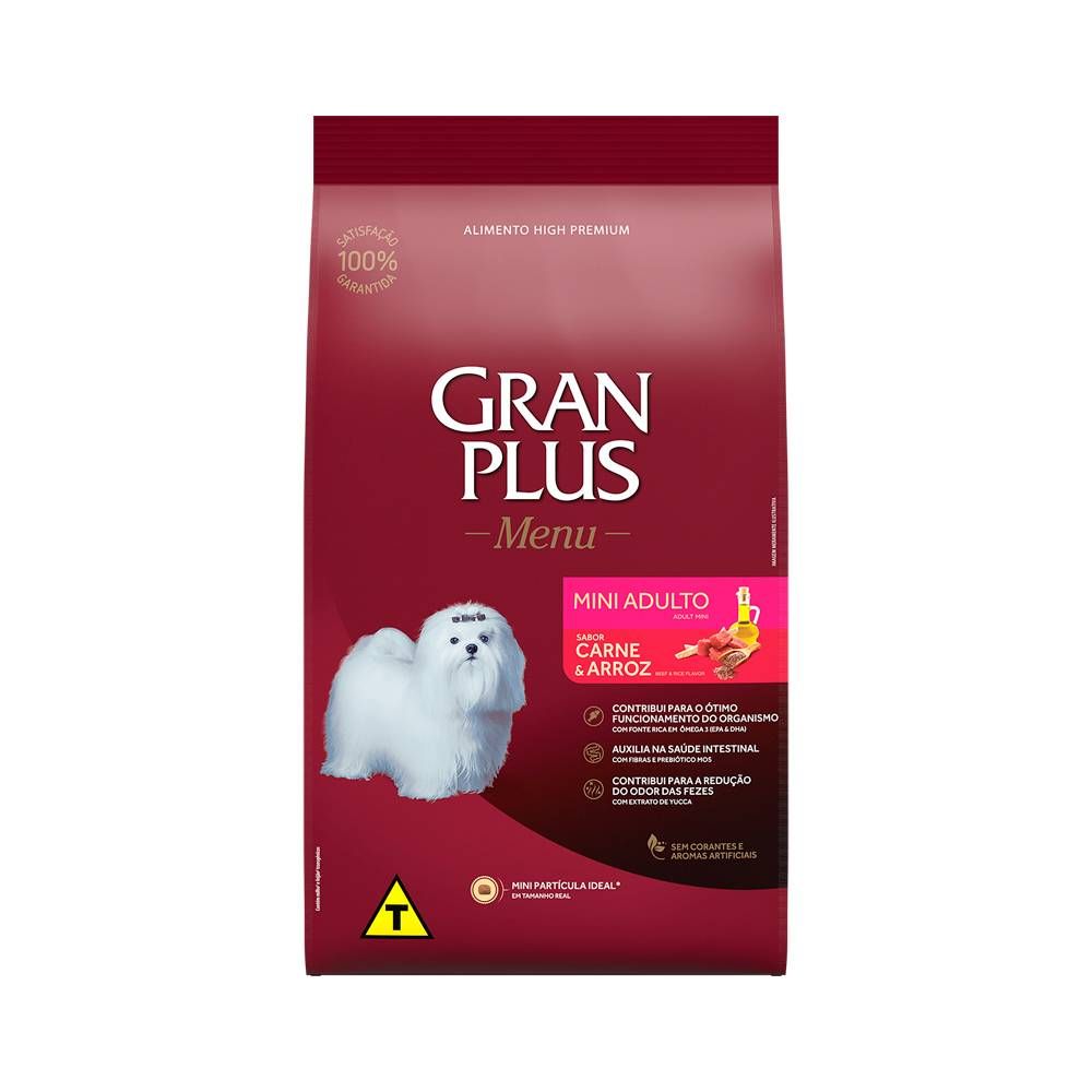 Ração GranPlus Menu para Cães Adultos de Porte Mini Sabor Carne e Arroz 1kg