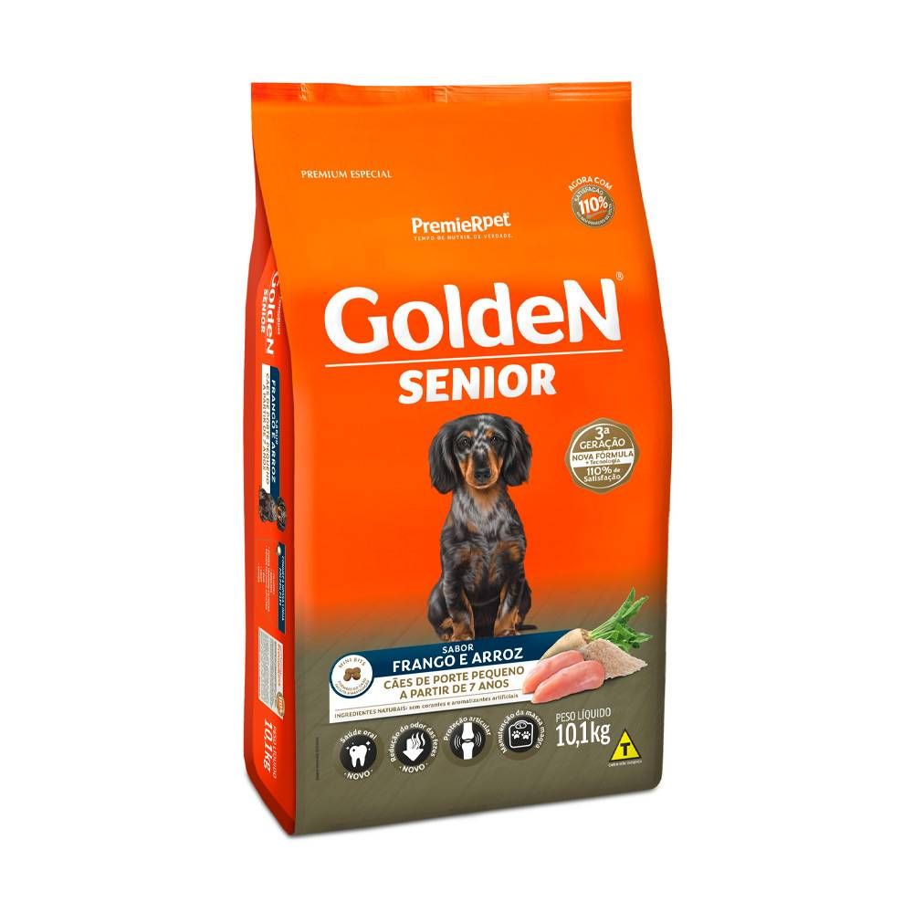 Ração Golden Fórmula Mini Bits para Cães Senior de Porte Pequeno Sabor Frango e Arroz 10,1kg