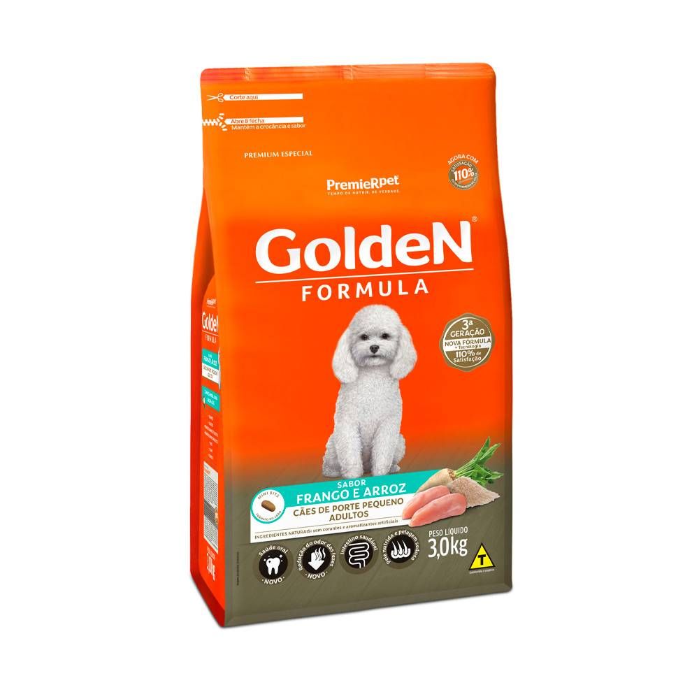 Ração Golden Fórmula Mini Bits para Cães Adultos de Porte Pequeno Sabor Frango e Arroz 3kg
