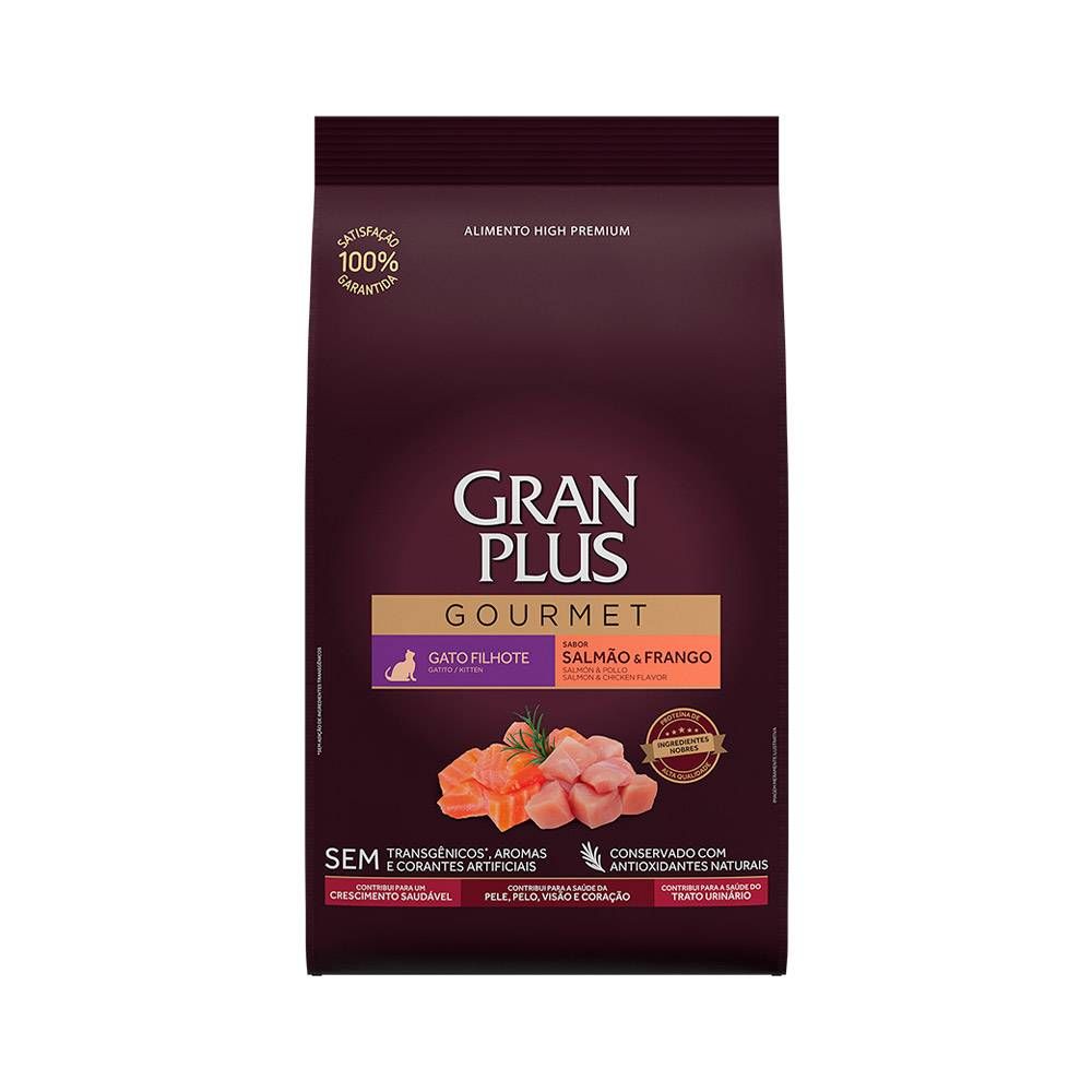 Ração GranPlus Gourmet para Gatos Filhotes Sabor Salmão e Frango 10,1kg