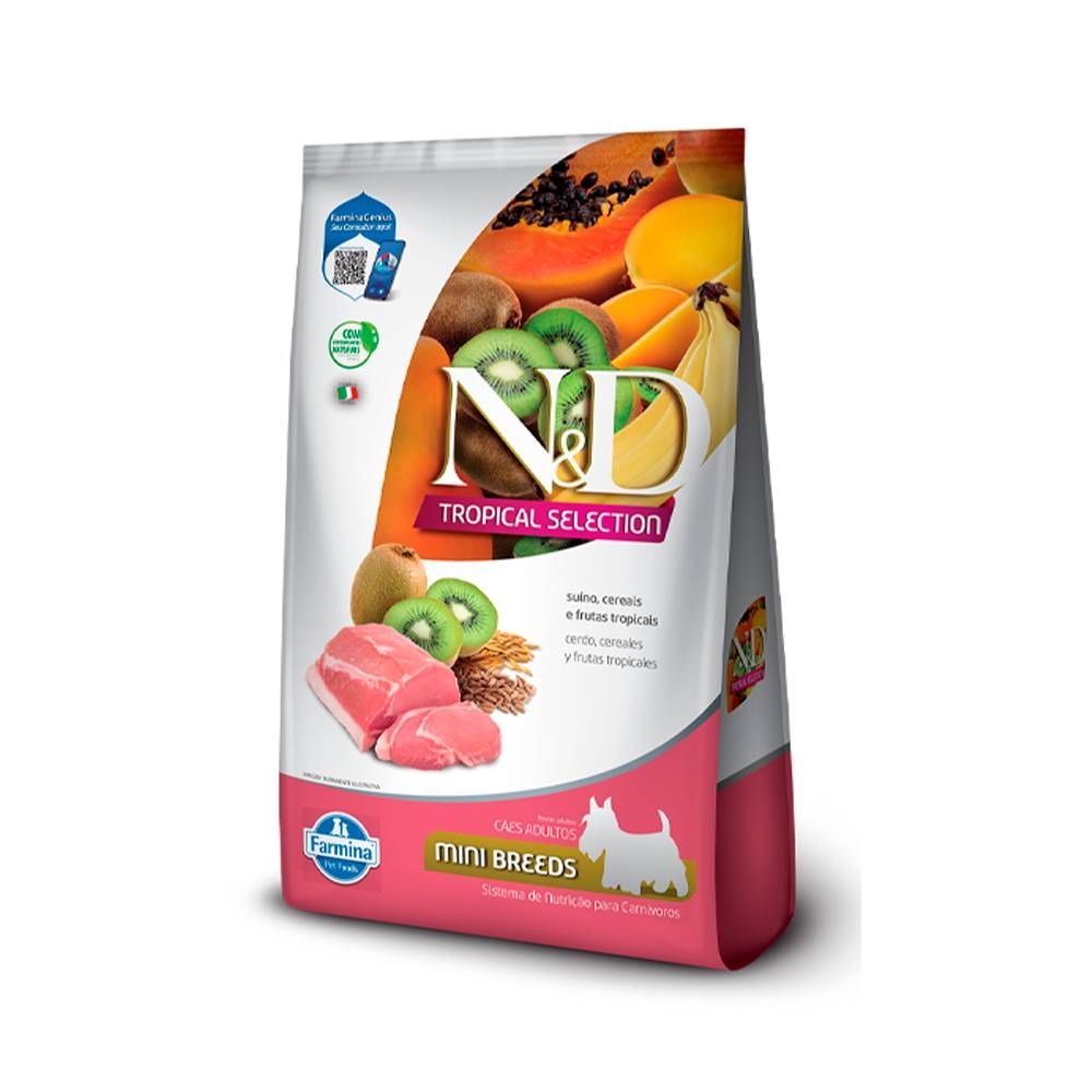 Ração Farmina N\u0026D Tropical Selection para Cães Adultos de Porte Mini Sabor Suíno, Cereais e Frutas Tropicais 2kg + 500g Grátis