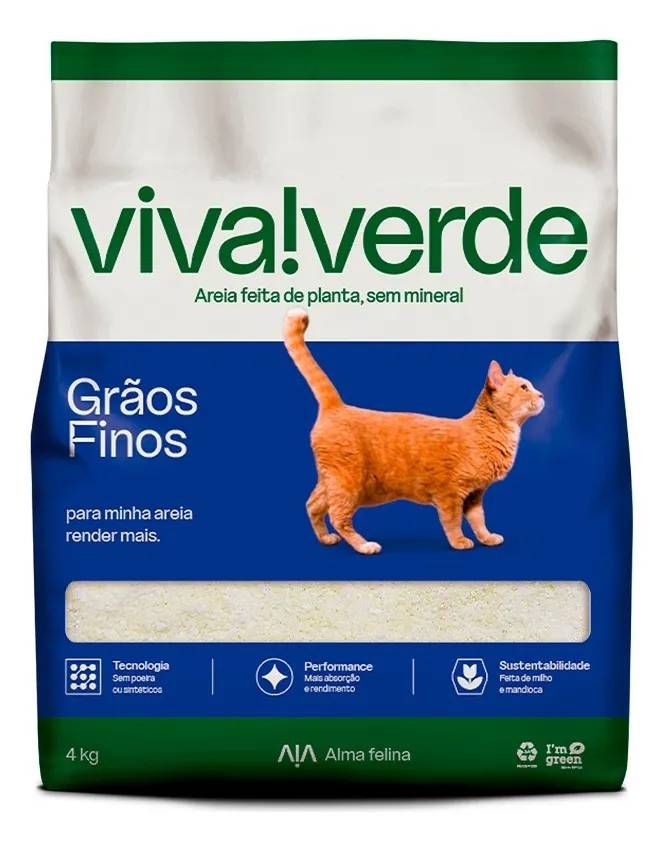 Areia Higiênica Viva Verde Grãos Finos para Gatos 4kg