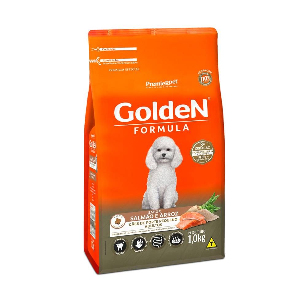 Ração Golden Fórmula Mini Bits para Cães Adultos de Porte Pequeno Sabor Salmão e Arroz 1kg