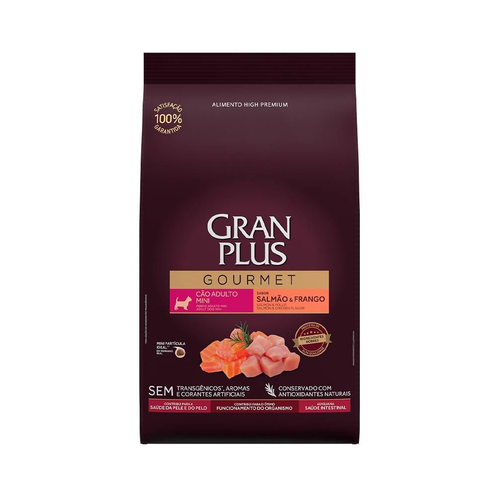 Ração GranPlus Gourmet para Cães Adultos de Porte Mini Sabor Salmão e Frango 1kg