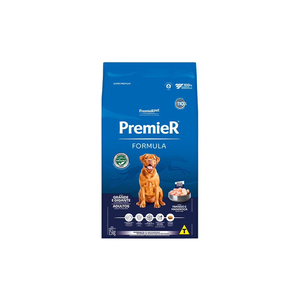 Ração Premier Fórmula para Cães Adultos de Raças Grandes e Gigantes Sabor Frango e Mandioca
