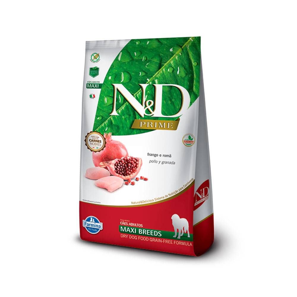 Ração N\u0026D para Cães Adultos de Raças Grandes Sabor Frango e Romã - 10kg
