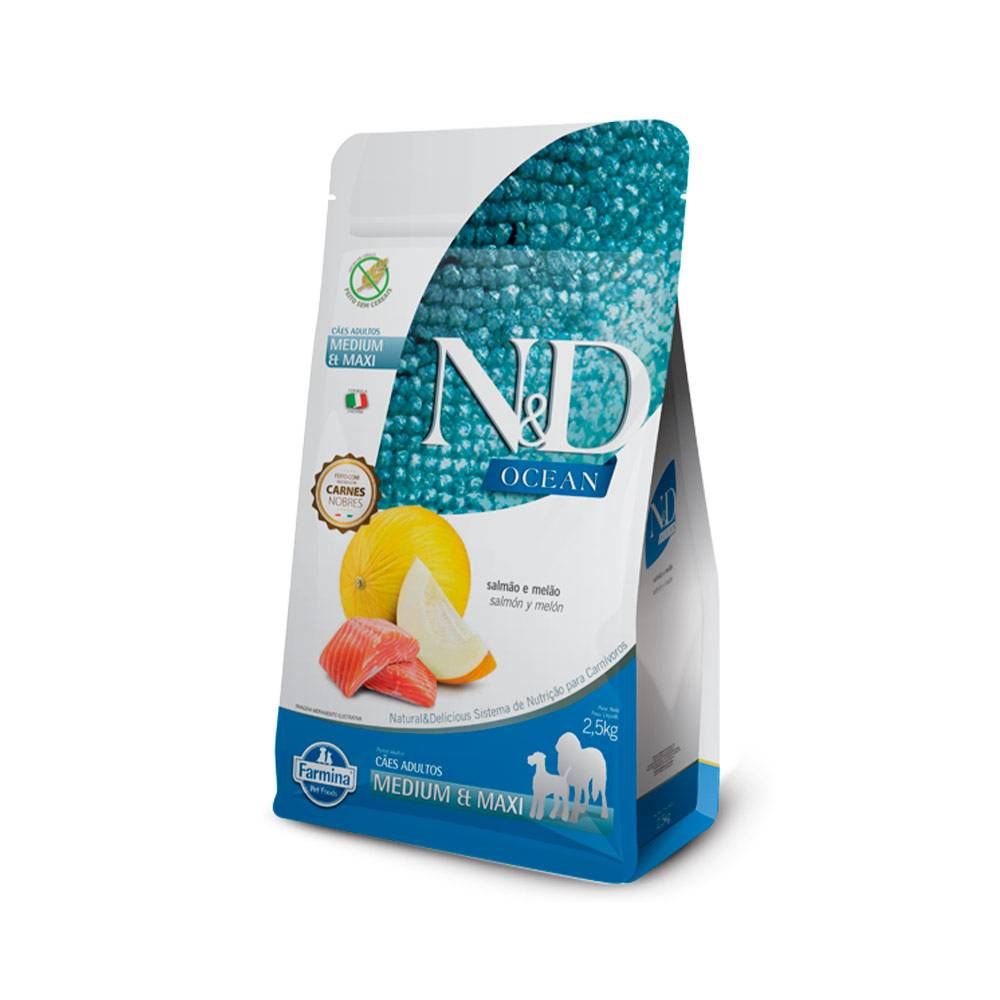 Ração N\u0026D Ocean para Cães Adultos de Porte Médio e Grande Sabor Salmão e Melão 10,1kg