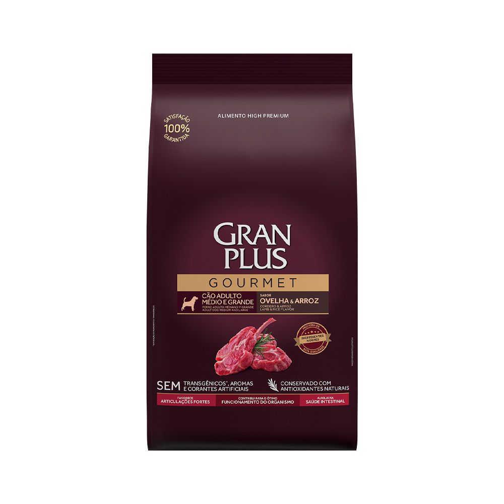 Ração GranPlus Gourmet para Cães Adultos de Médio e Grande Porte Sabor Ovelha e Arroz 15kg