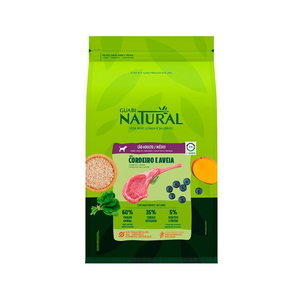 Ração Guabi Natural para Cães Adultos de Raças Médias sabor Cordeiro \\\u0026amp; Aveia 12kg