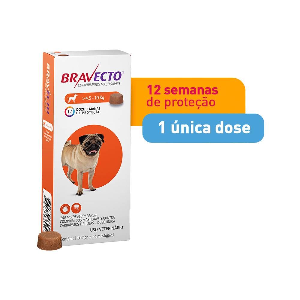 Antipulgas e Carrapatos Bravecto MSD para Cães de 4,5 a 10 kg\n