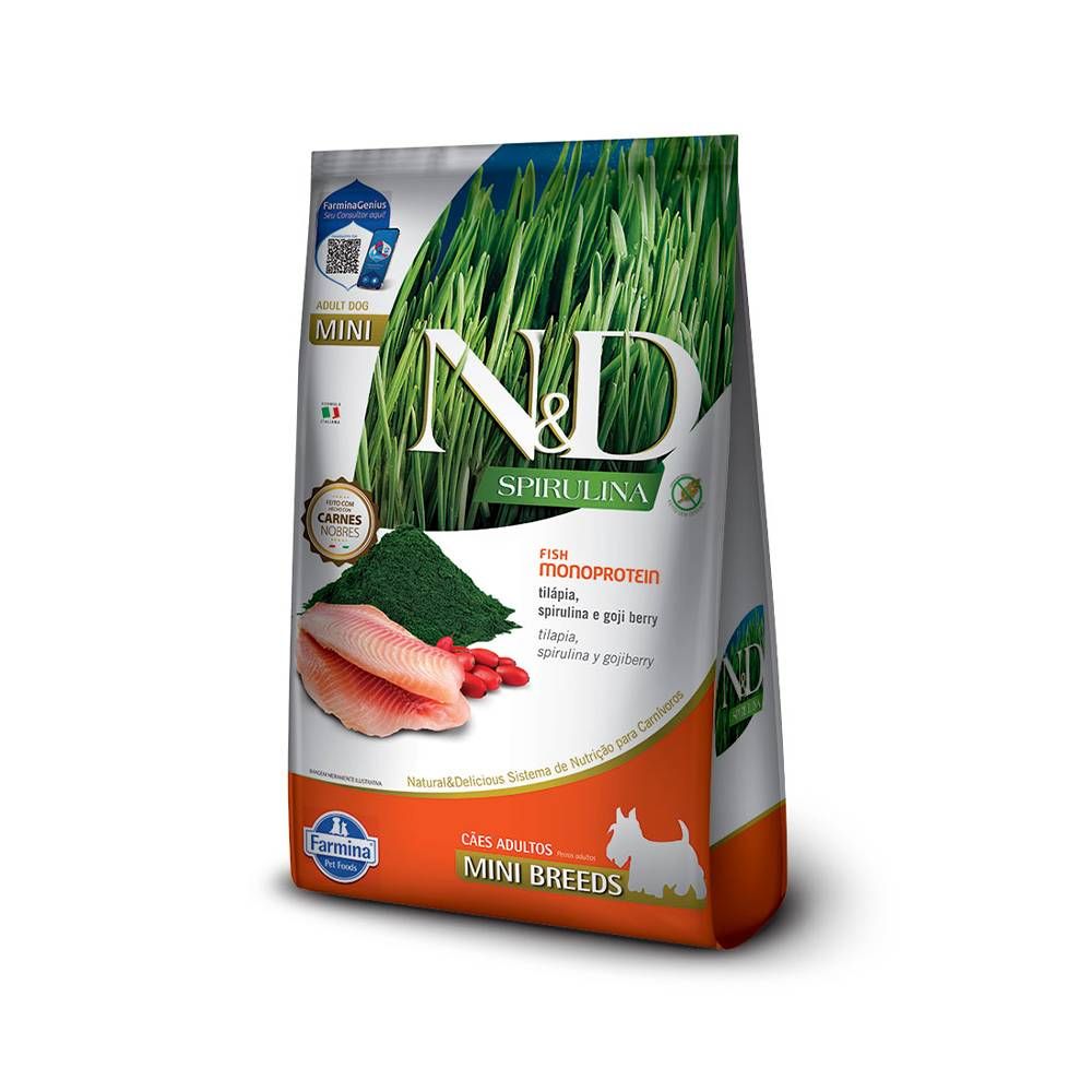 Ração Farmina ND Spirulina para Cães Adultos de Porte Mini Sabor Tilápia, Spirulina e Goji Berry 2kg