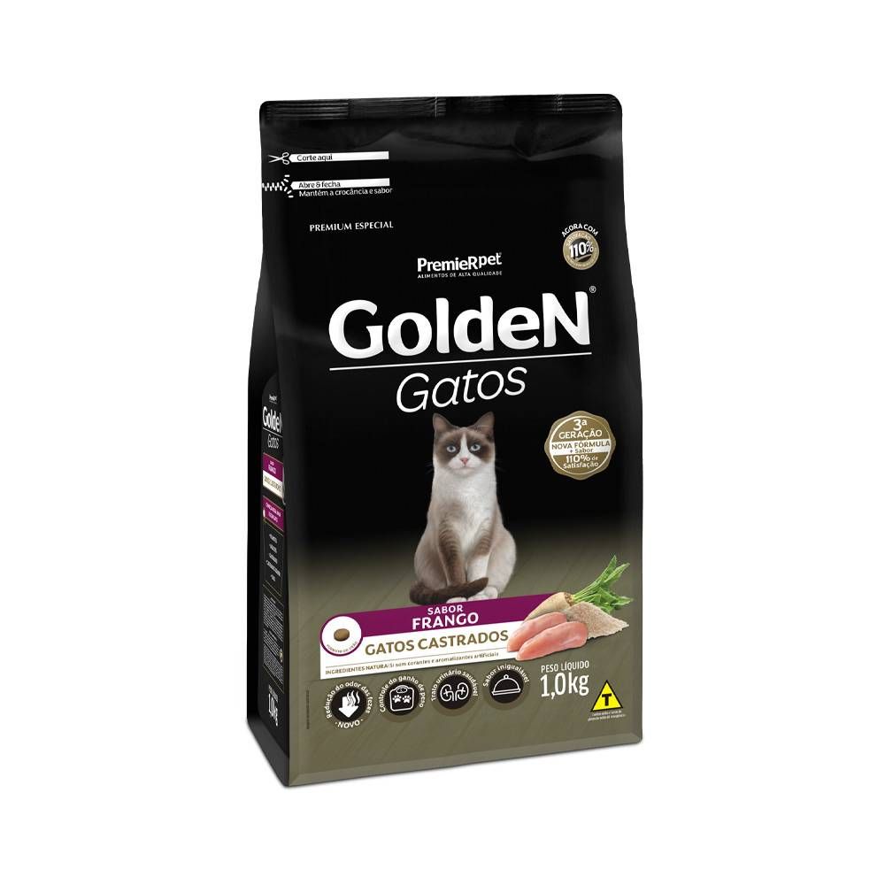 Ração Golden para Gatos Adultos Castrados Sabor Frango 1kg