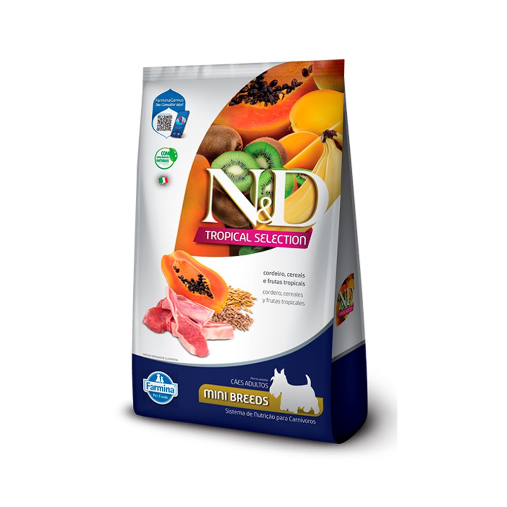 Ração Farmina ND Tropical Selection para Cães Adultos de Porte Mini e Pequeno Sabor Cordeiro, Cereais e Frutas Tropicais 2kg + 500g Grátis