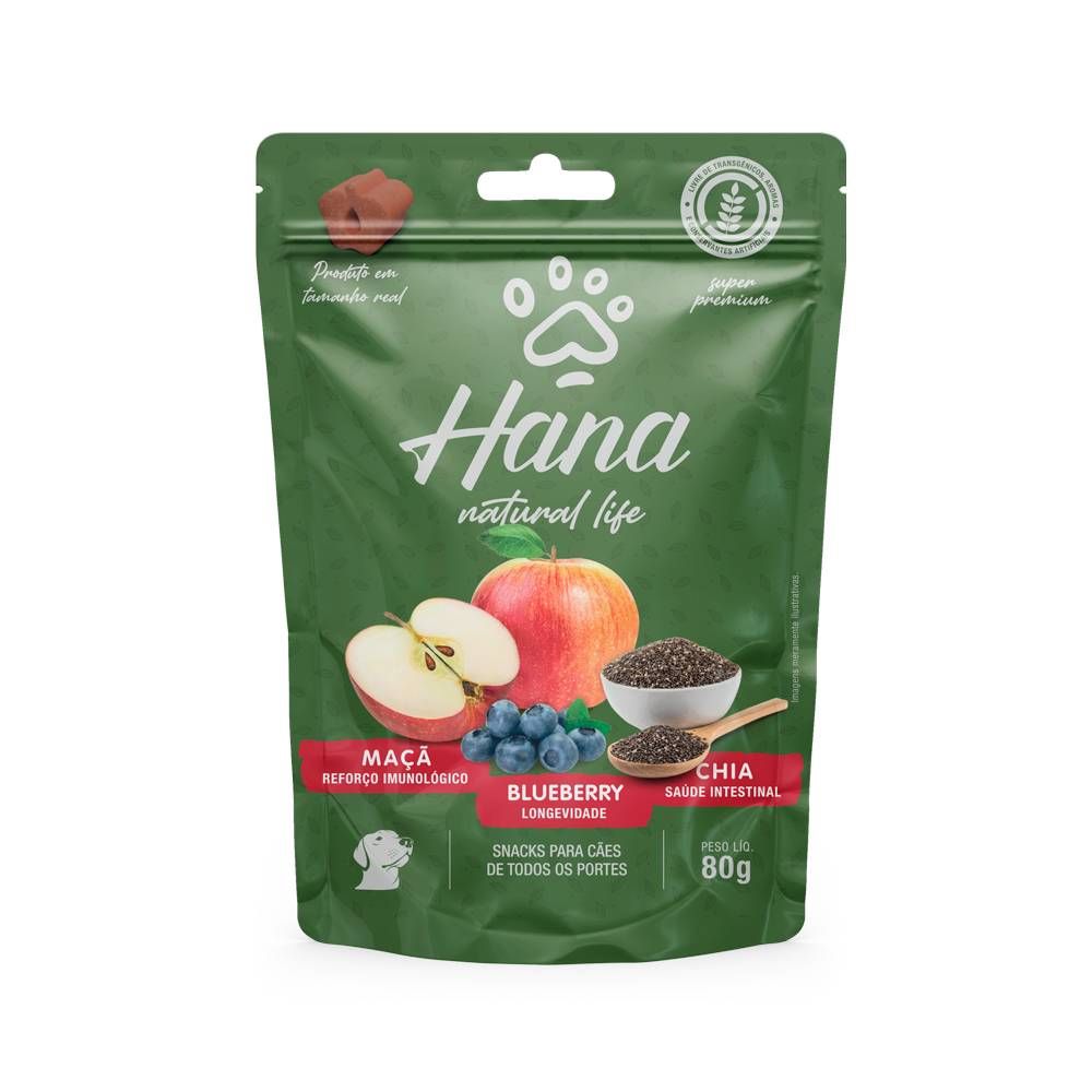 Snack Hana Natural Life Maçã, Blueberry e Chia para Cães 80g