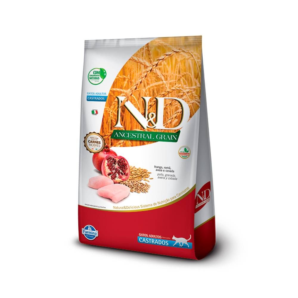 Ração Farmina N\u0026D Ancestral Grain para Gatos Castrados Sabor Frango e Romã 7,5kg