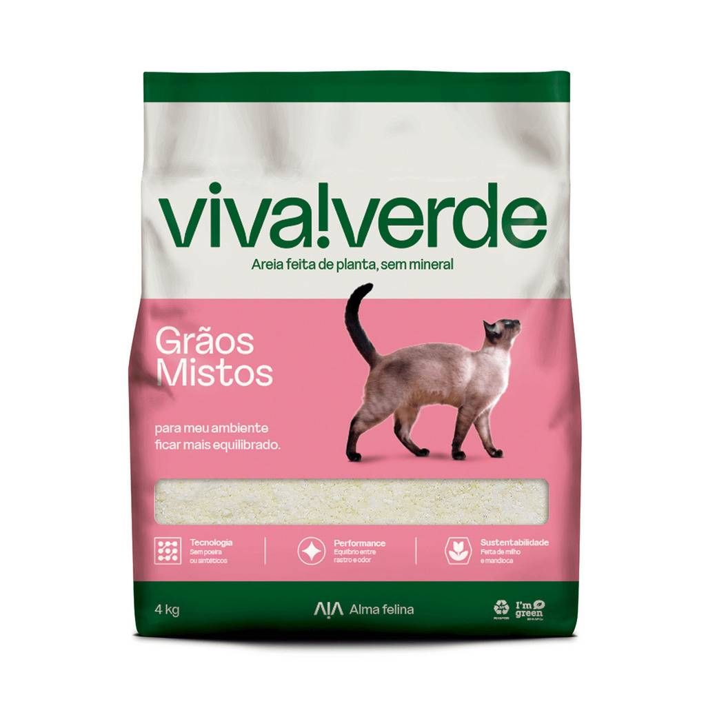 Areia Higiênica Viva Verde Grãos Mistos para Gatos 4kg