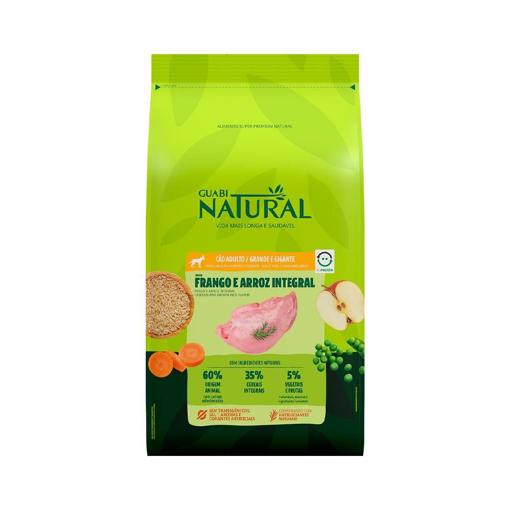Ração Guabi Natural para Cães Adultos de Porte Grande e Gigante Sabor Frango e Arroz Integral 12kg