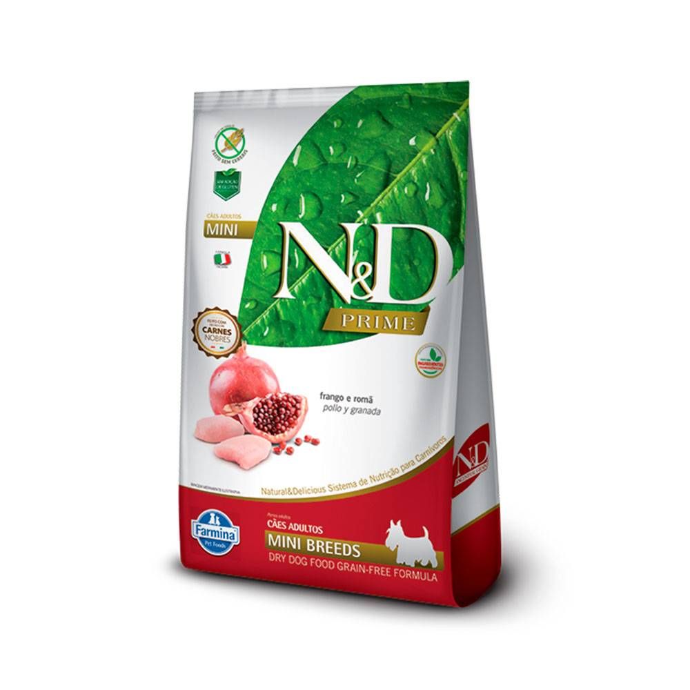 Ração N\u0026D Prime para Cães Adultos de Raças Pequenas Sabor Frango e Romã 10,1kg
