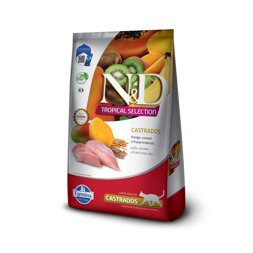 Ração Farmina ND Tropical Selection para Gatos Adultos Castrados Sabor Frango, Cereais e Frutas Tropicais 7kg