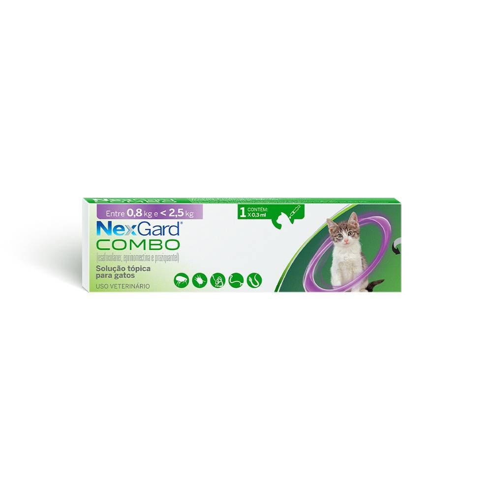 Nexgard Combo Antipulgas, Sarna e Vermes para Gatos de até 2,5 kg 0,3 ml - 1Un.\n