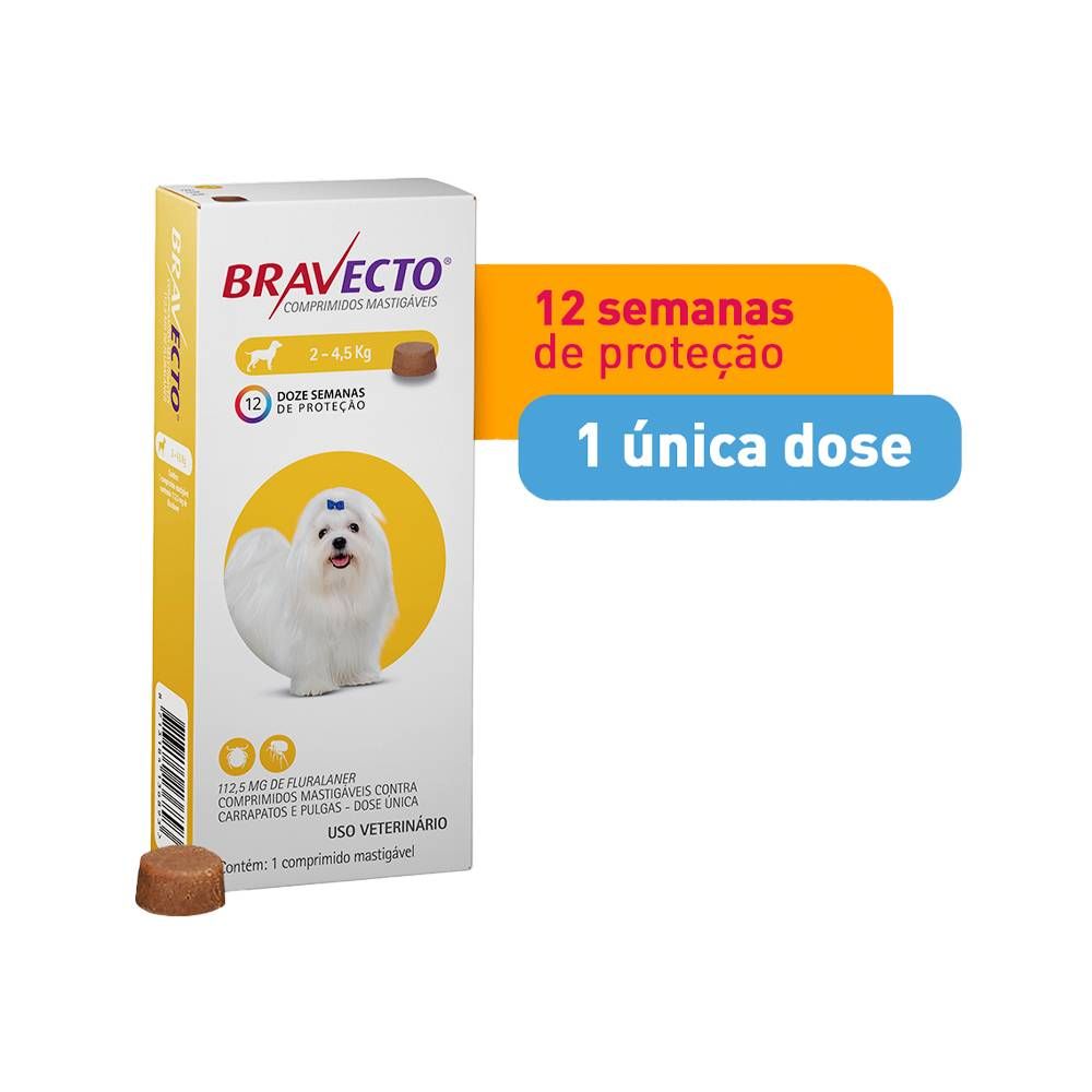 Antipulgas e Carrapatos Bravecto MSD para Cães até 4,5 kg\n