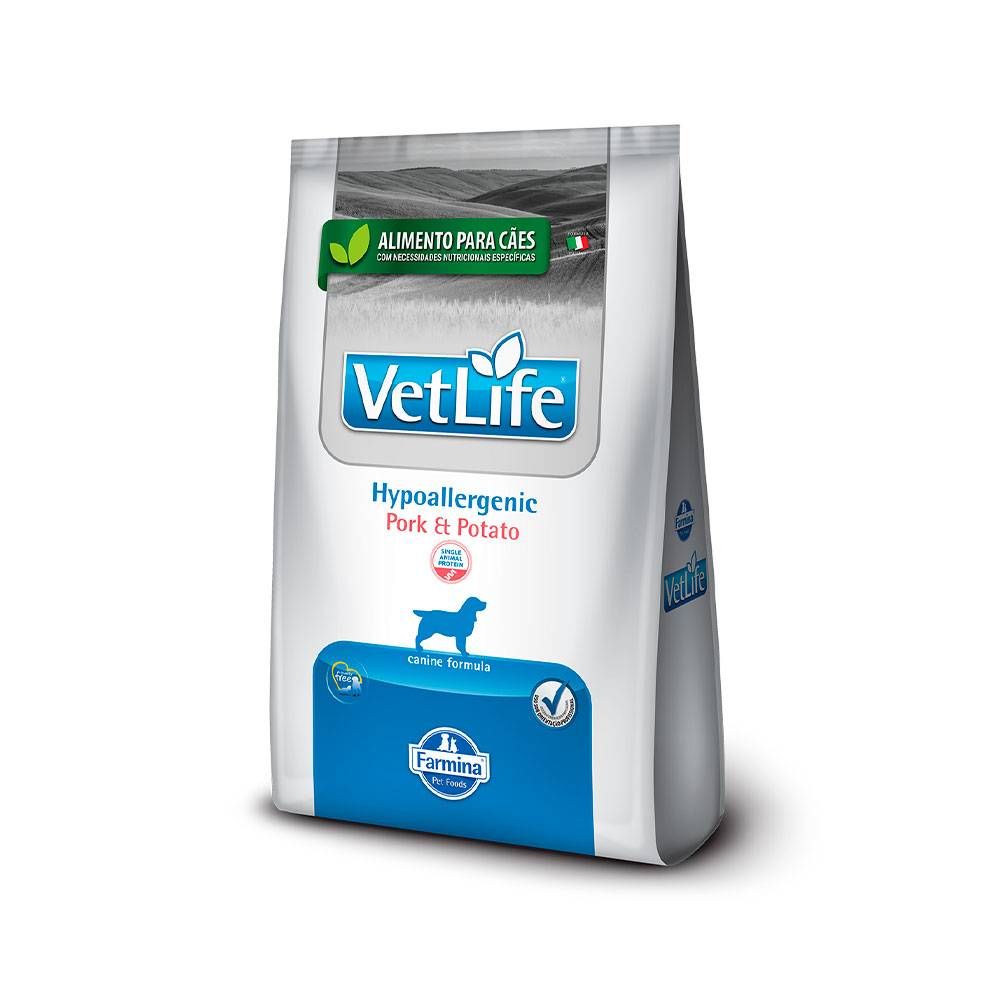 Ração Vet Life Hypoallergenic Pork e Potato para Cães 10,1kg
