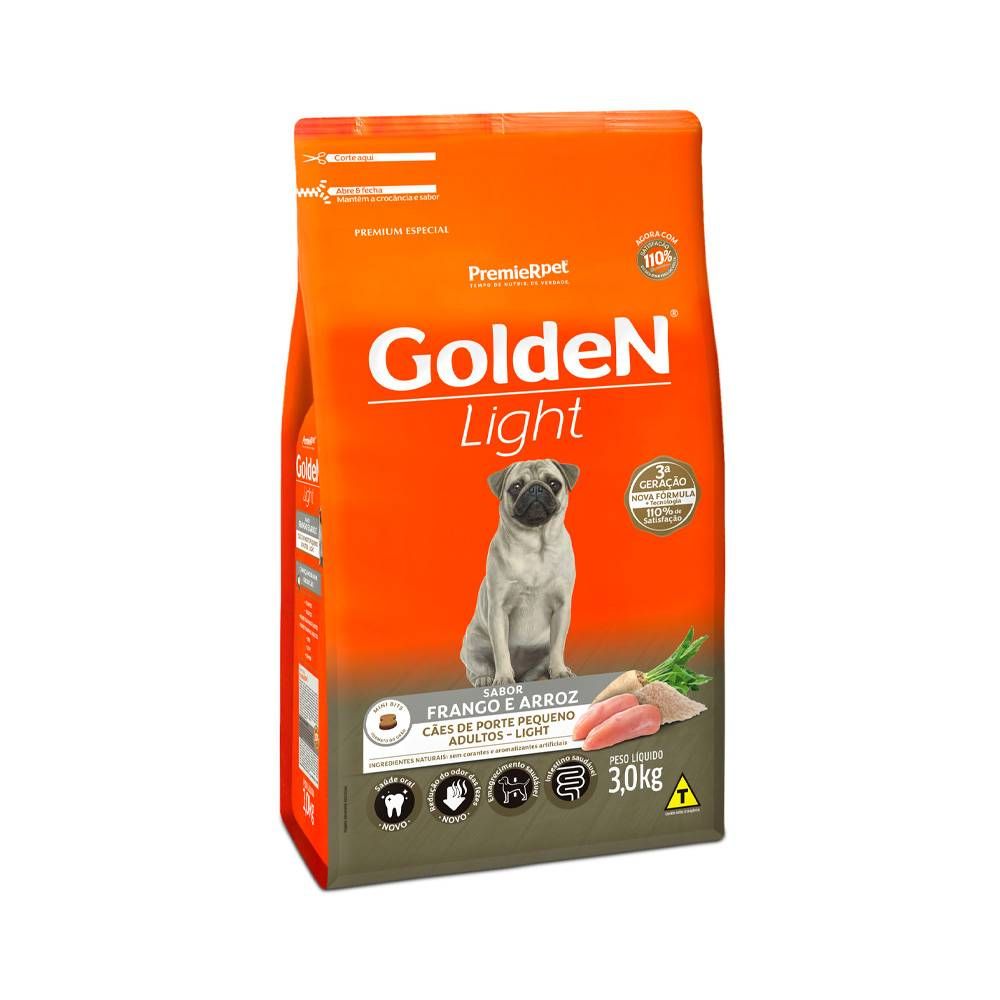 Ração Golden Fórmula Light Mini Bits para Cães Adultos de Porte Pequeno Sabor Frango e Arroz 3kg