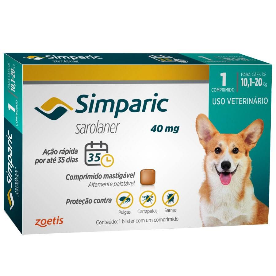 Antipulgas Simparic 40 mg para cães 10,1 a 20 kg - Zoetis