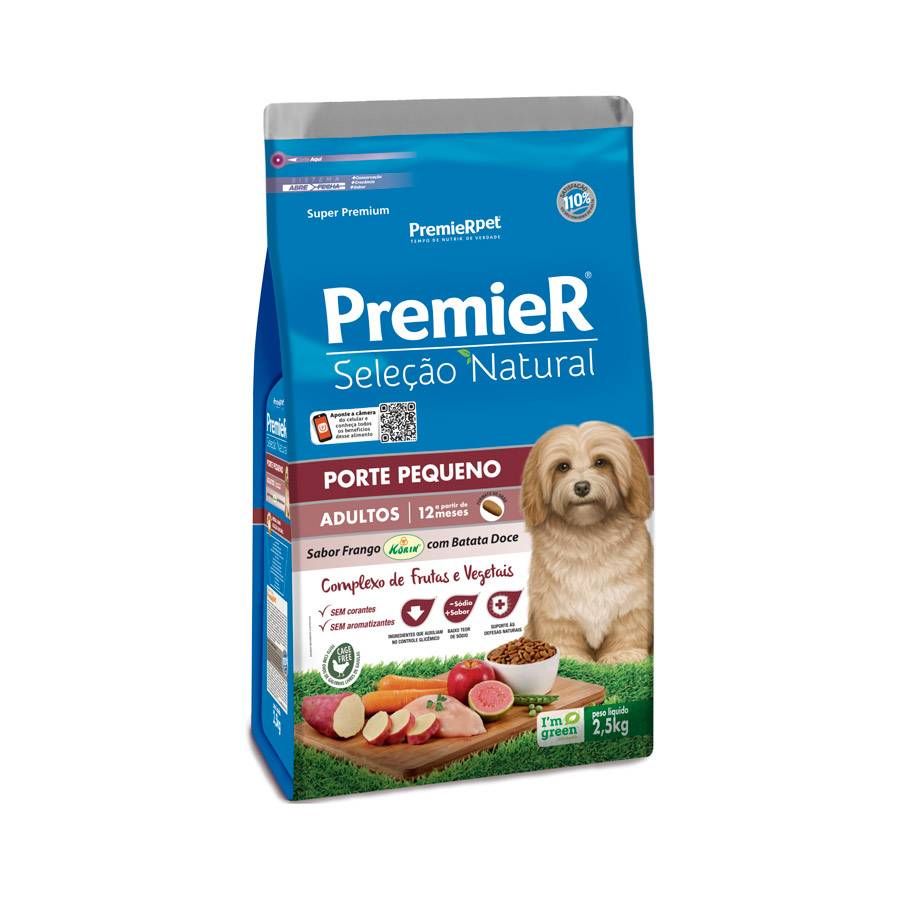 Ração Premier Seleção Natural para Cães Adultos Raças Pequenas Frango com Batata Doce 2,5kg