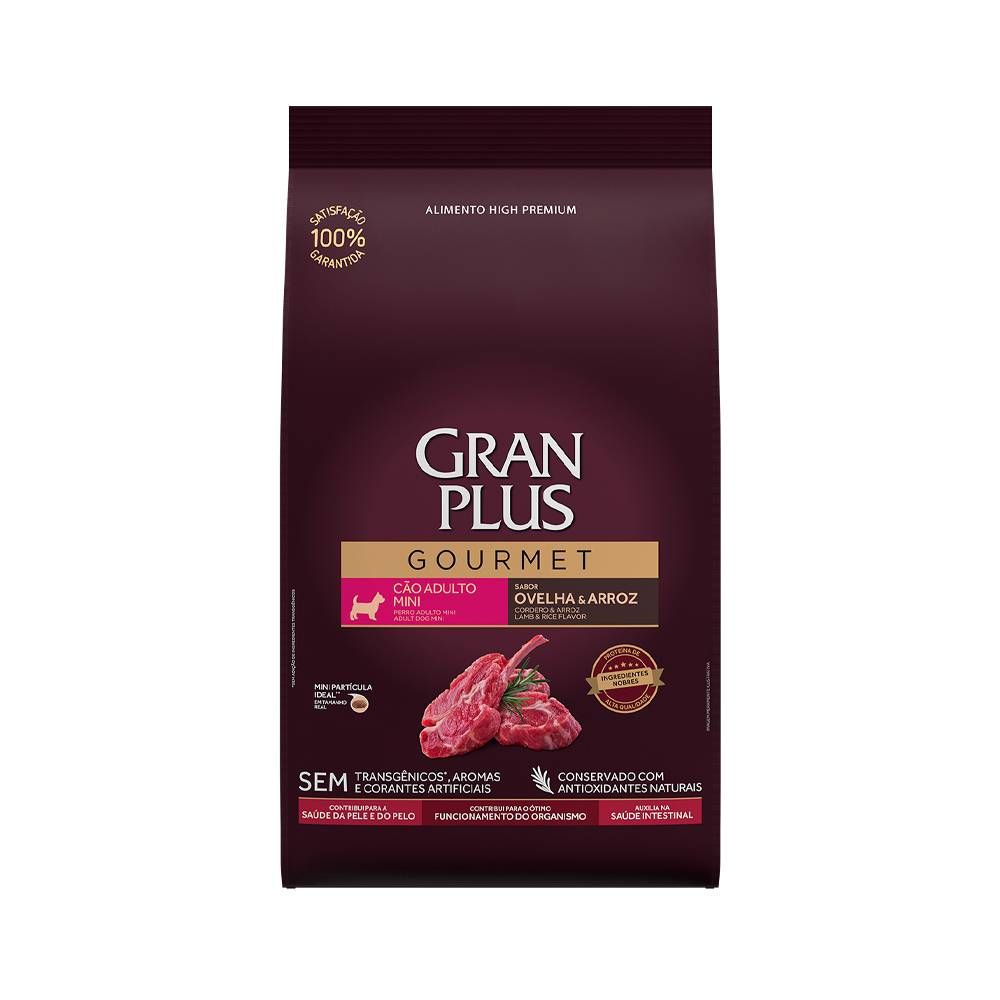 Ração GranPlus Gourmet para Cães Adultos de Porte Mini Sabor Ovelha e Arroz 10,1kg