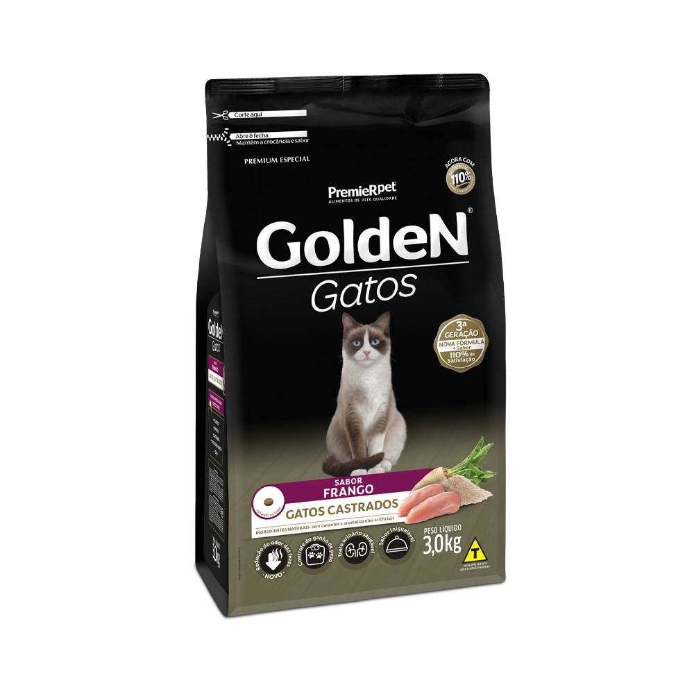 Ração Golden para Gatos Adultos Castrados Sabor Frango 3kg