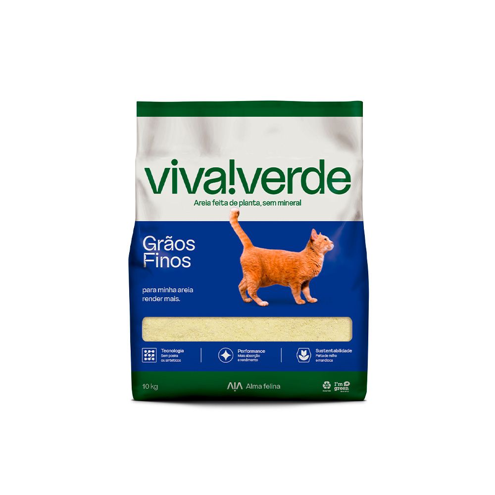 Areia Higiênica Viva Verde Grãos Finos para Gatos 10kg