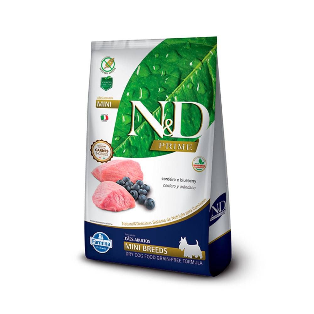 Ração Farmina N\u0026D Prime para Cães Adultos de Raças Pequenas Sabor Cordeiro e Blueberry 10,1kg