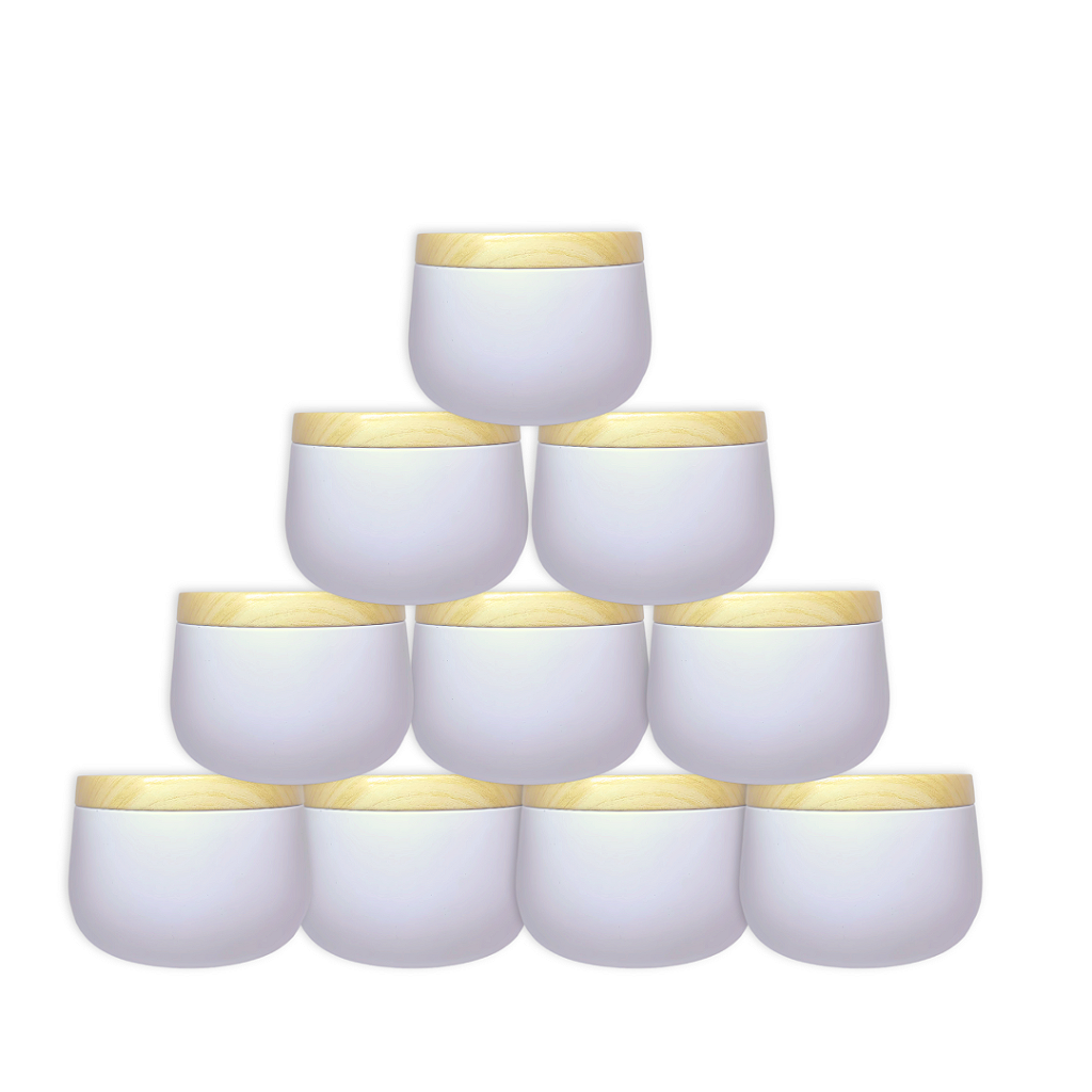Kit 10 Latas Decoradas para Velas Artesanais com Tampa Amadeirada 240ml