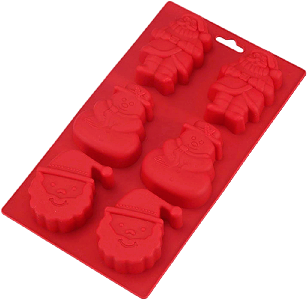 Molde de Silicone Natalino Papai Noel com Boneco de Neve 6 Cavidades
