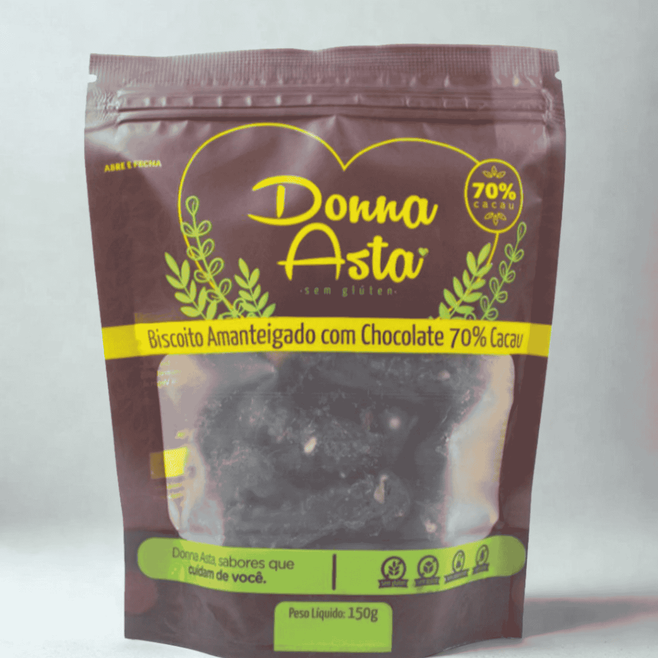 Biscoito Coberto Chocolate 70% Sem Glúten Zero Açúcar - 150g - Donna Asta