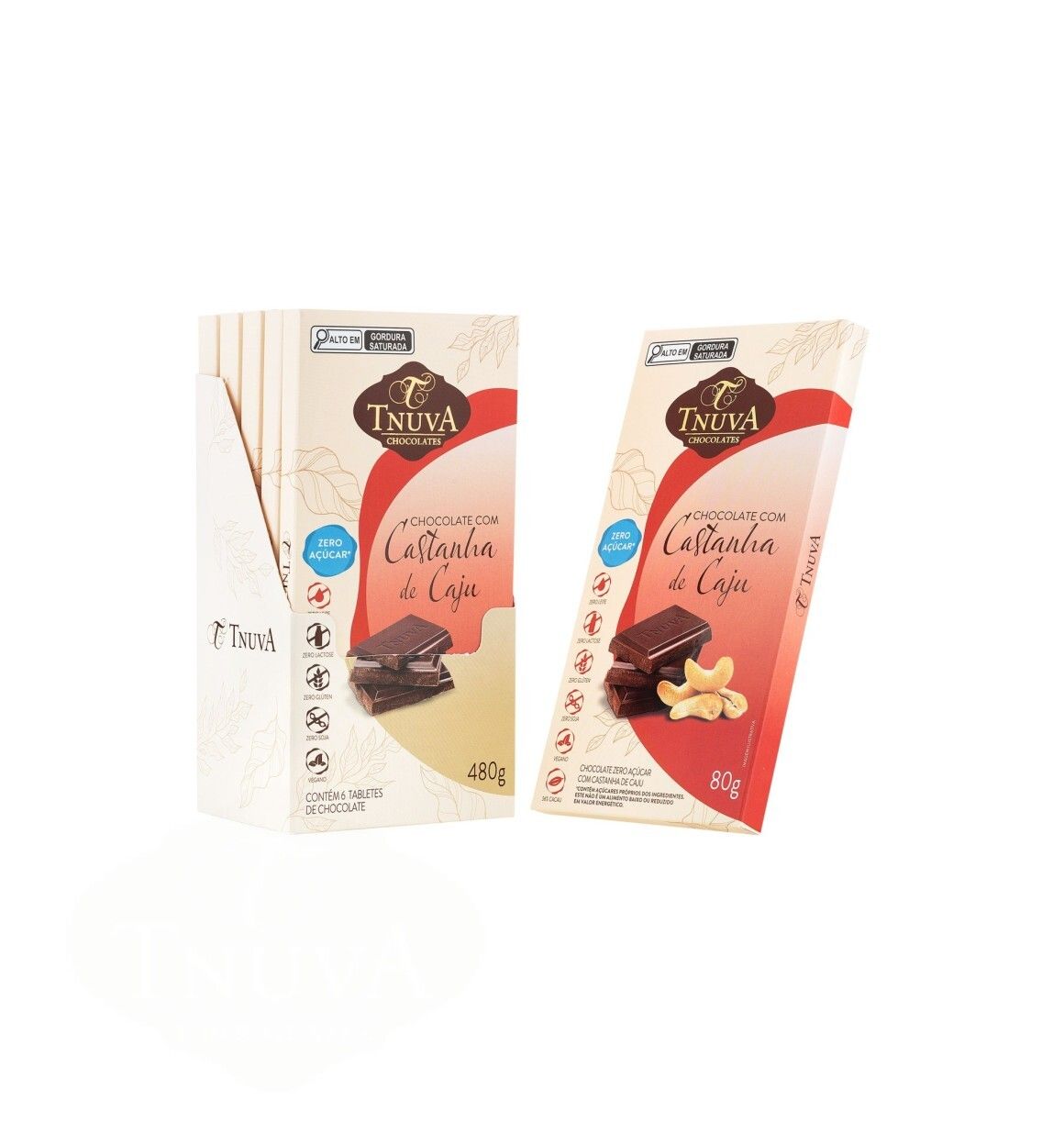 Display Tablete Chocolate Zero Açúcar Caju - 6x 80g - Tnuva