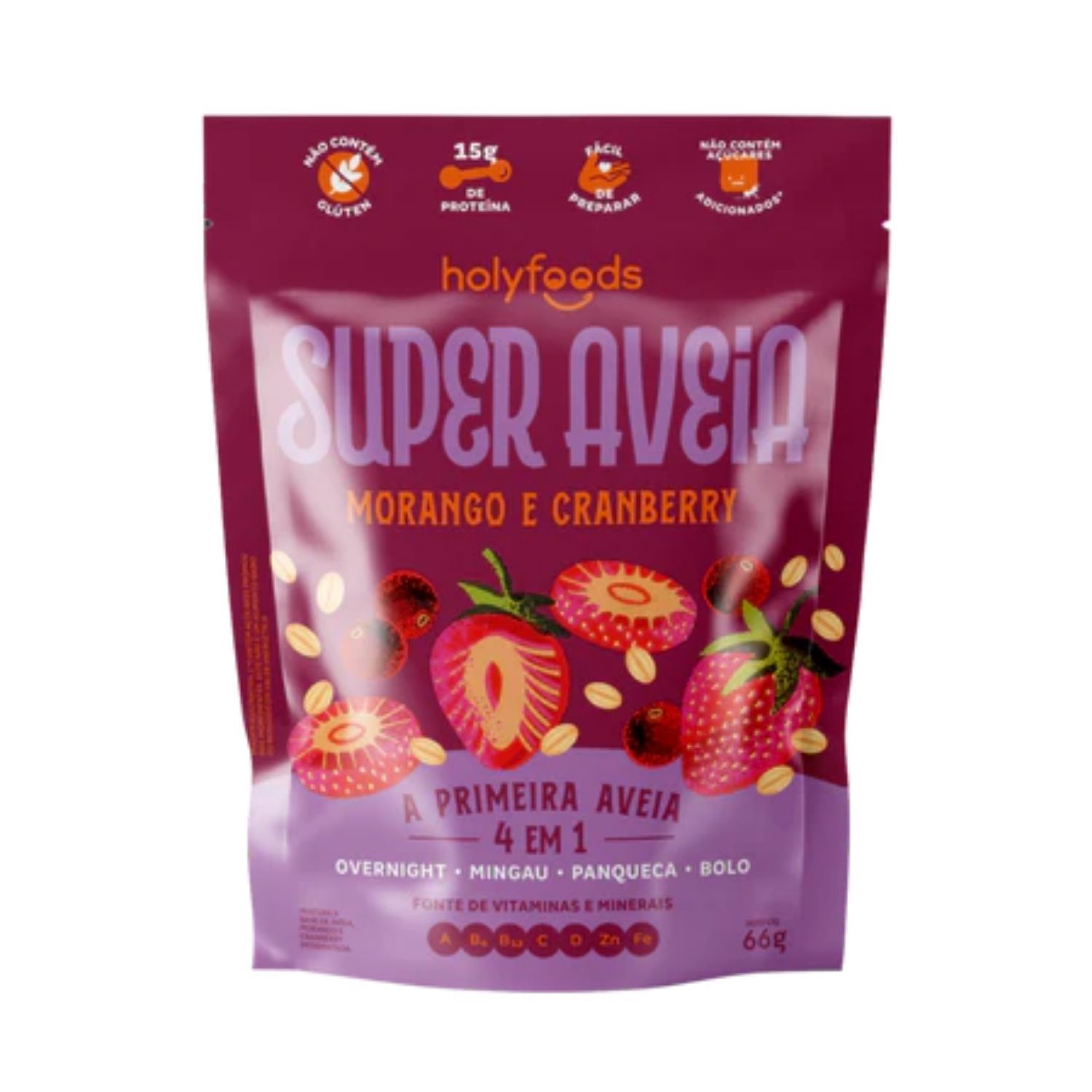 Super Aveia - Morango e Cranberry - 66g - Holyfoods