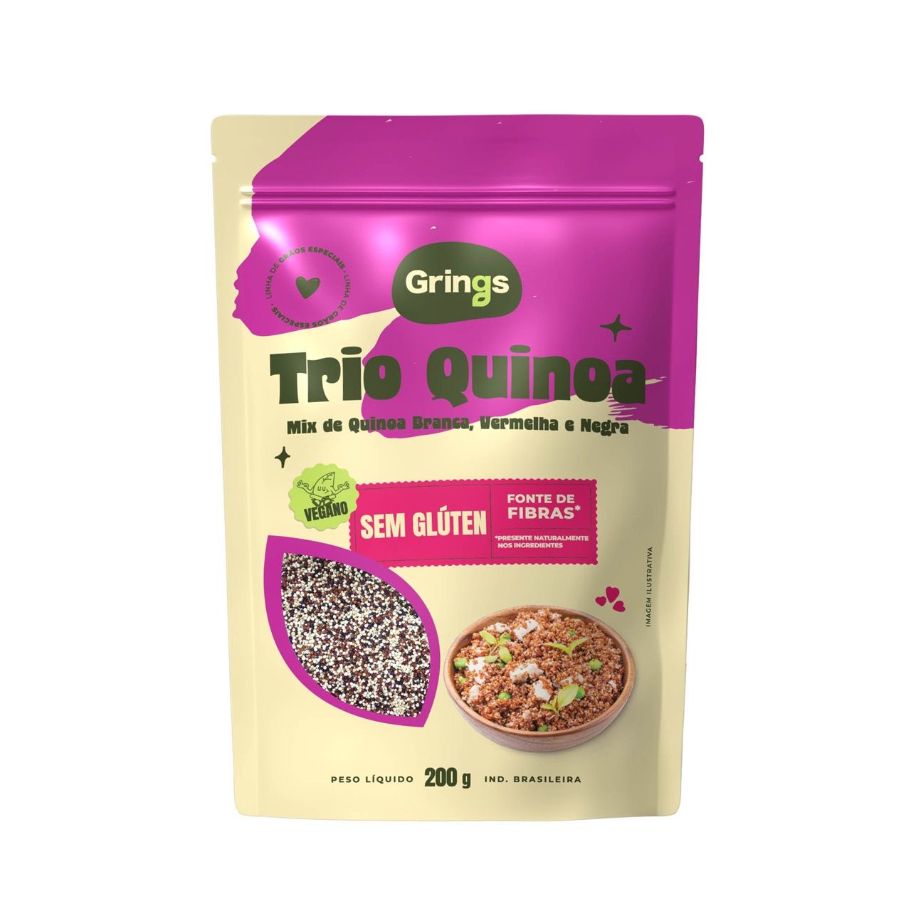 Trio Quinoa - Mix de Quinoa Branca, Vermelha e Negra - 200g - Grings