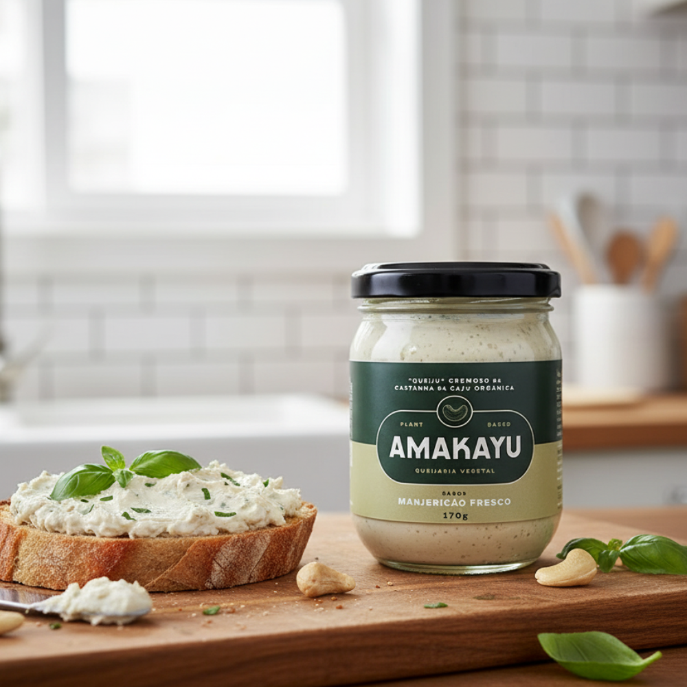 Queijo Cremoso Vegano Manjericão - 170g - Amakayu