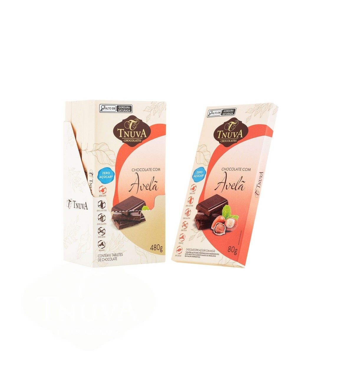 Display Tablete Chocolate Zero Açúcar Avelãs - 6x 80g - Tnuva