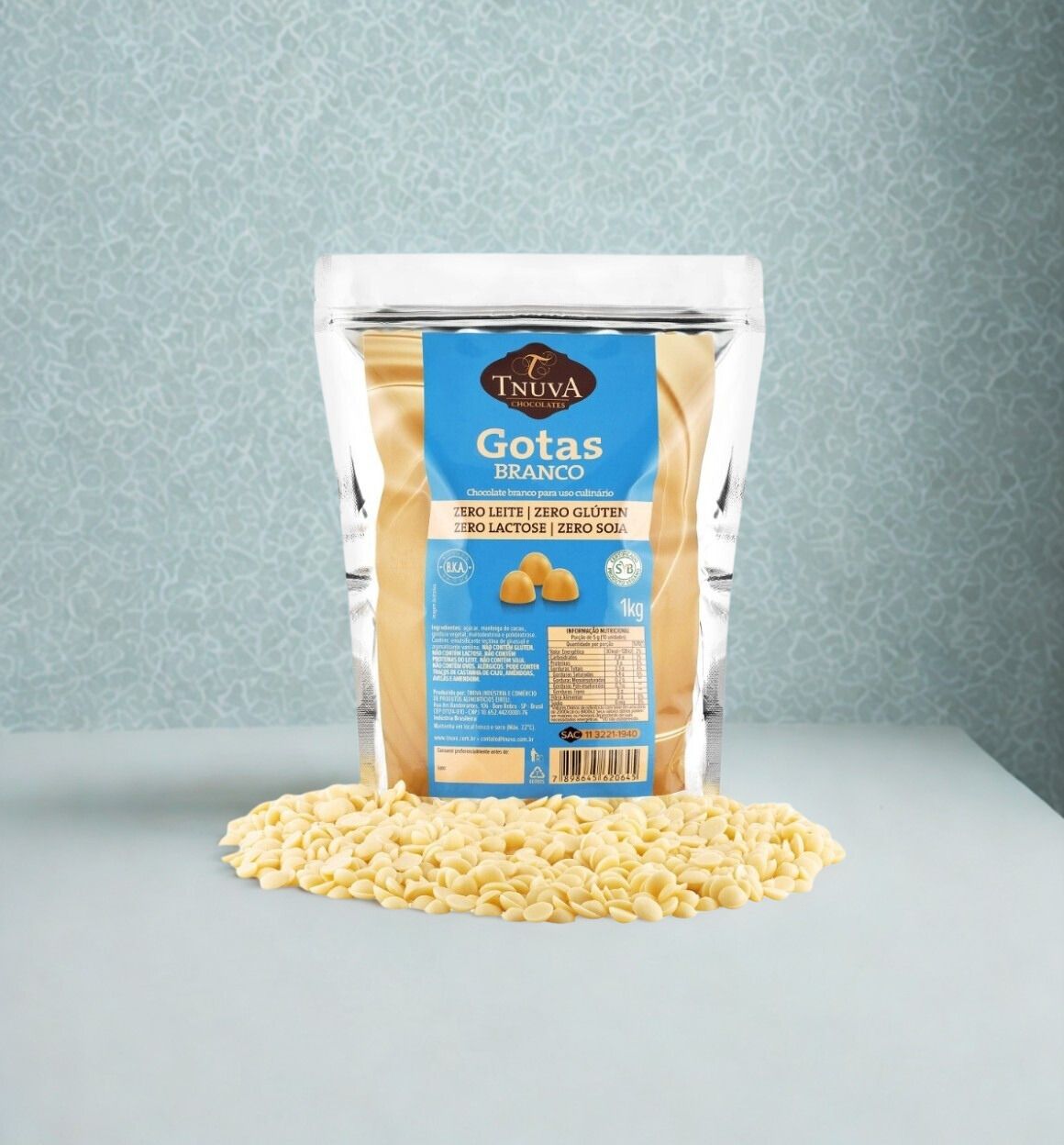 Gotas de Chocolate Branco Zero Açúcar Culinário - 1,01kg - Tnuva