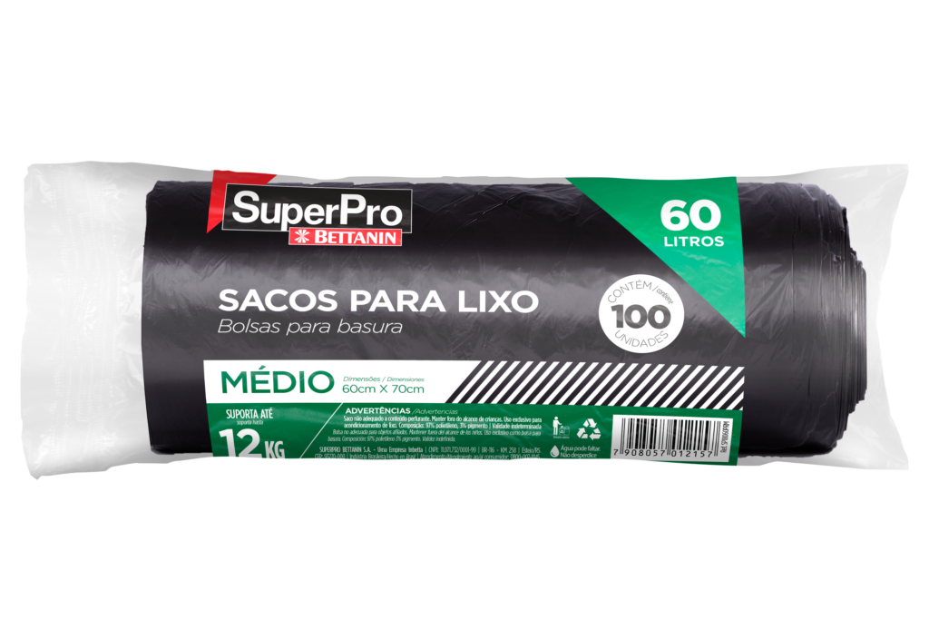 SACO DE LIXO 060L PRETO MEDIO SUPERPRO C\/100UN