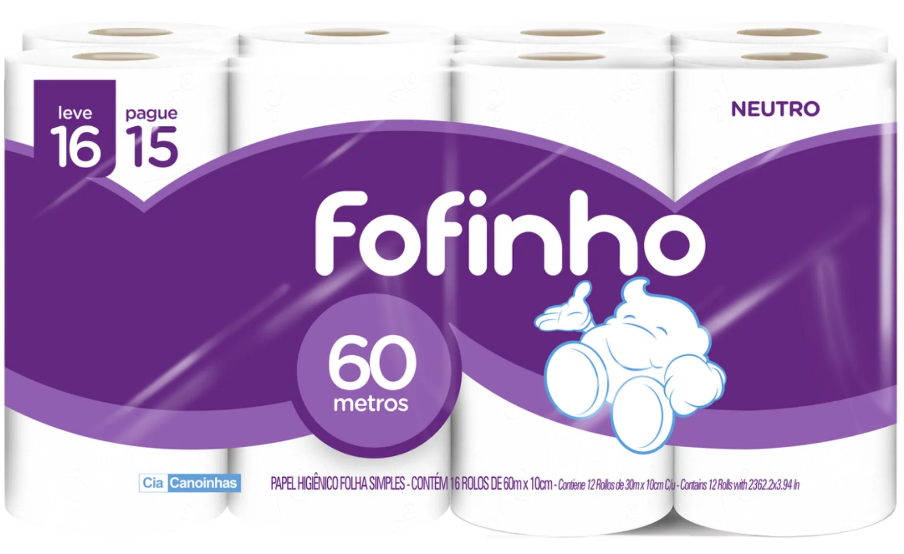 PAPEL HIGIENICO 060M FL SIMPLES FOFINHO NEUTRO LV16 PG15