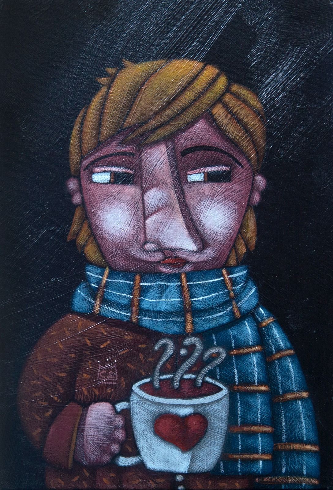 Clayton Silva - Hora do Café - Inverno em Campos do Jordão -  Óleo sobre tela - 30x20cm - a.n.v_com_moldura