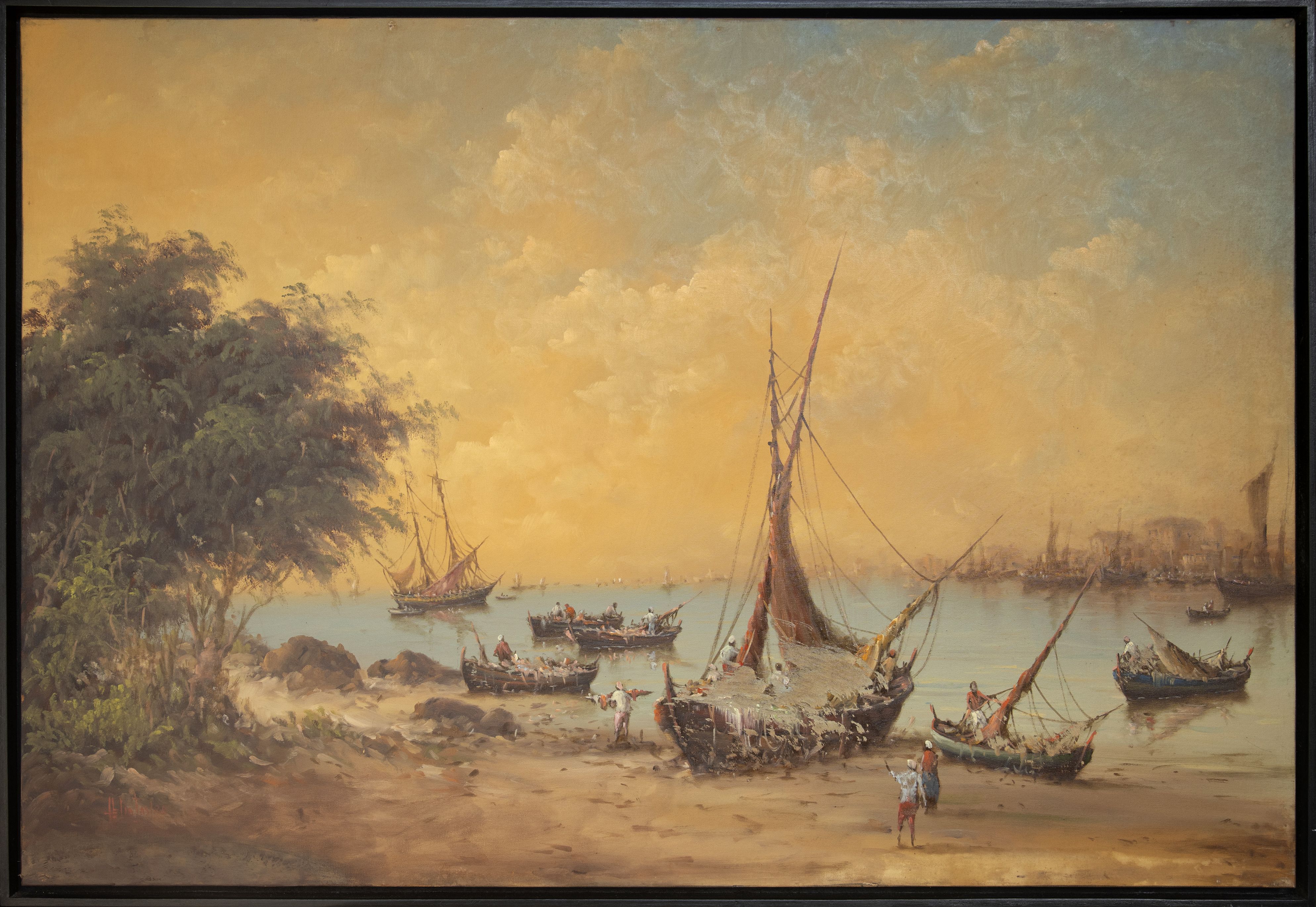 Helio de Castro - Marinha com barcos I  - Óleo sobre tela - 80x120cm - a.c.i.e - 2008