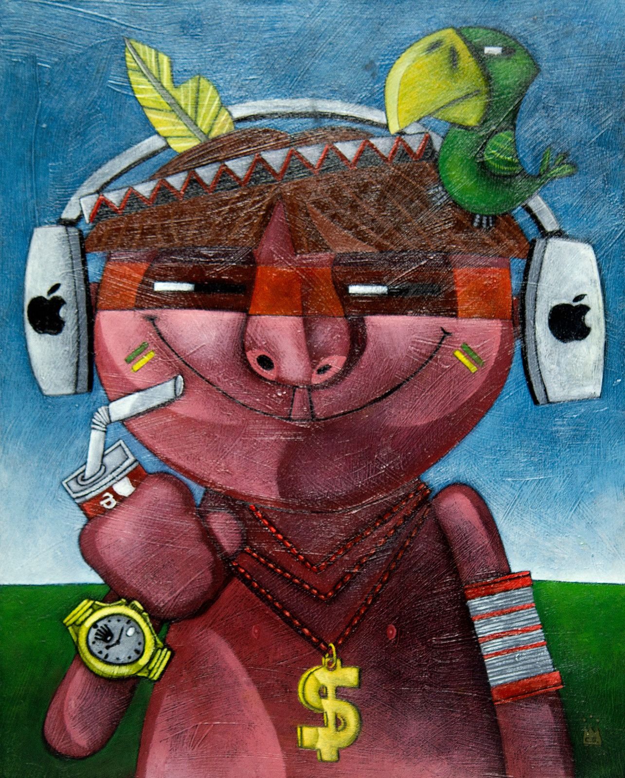 Clayton Silva - Índio High-tech  - Óleo sobre tela - 55x40cm - a.c.i.d e verso - 2019_com_moldura