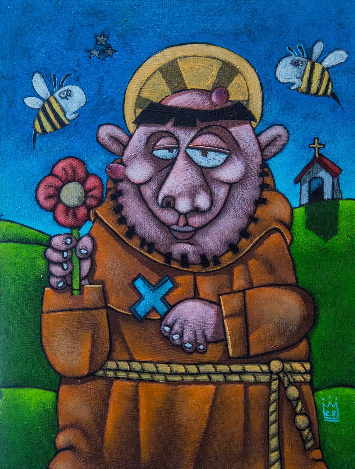 Clayton Silva - Sao Francisco Ama todos od seres vivos, exceto as abelhas - Oleo sobre tela - 40x30 cm - a.c.i.d./a.n.v. - 2018